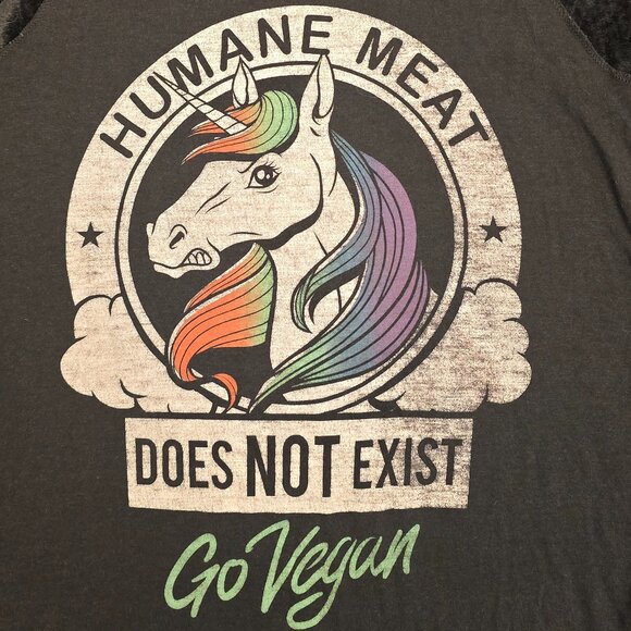 Two VEGAN Tank Tops Muscle Tee Humane Meat Does Not Exist Unicorn Set of 2 Lot - Picture 1 of 6